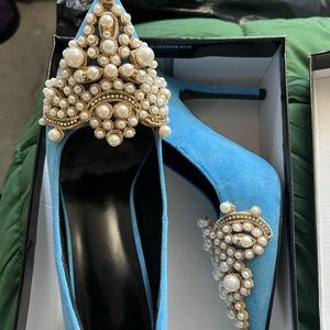 Baby blue suede heels- women’s